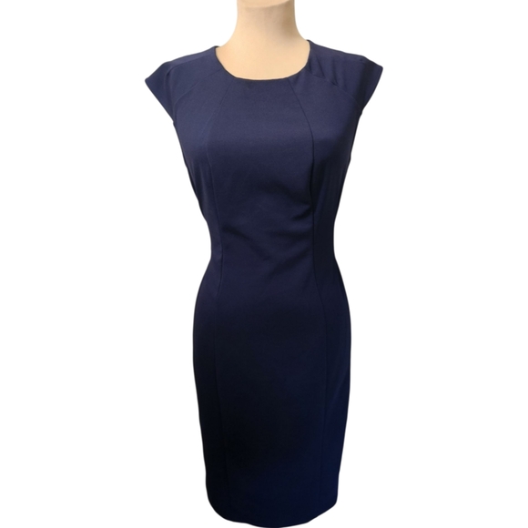 NEW YORK & CO. Navy Blue Cap Sleeve Sheath Dress - Size M - Picture 4 of 11
